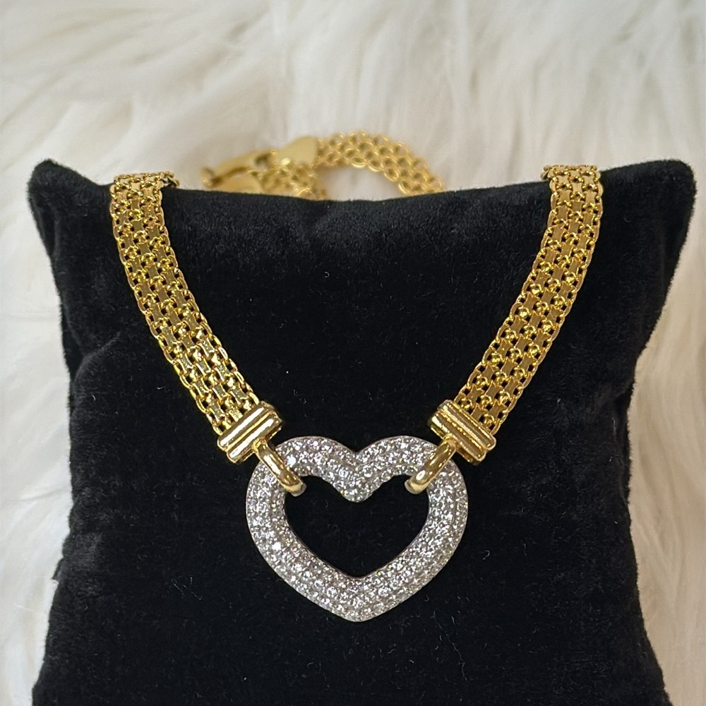 Sterling Silver & 18k Gold-Plate Cubic Zirconia Heart 18" Pendant Necklace